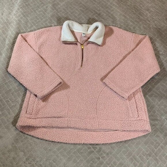 Old Navy Tops - Old Navy Womens XL Sweatshirt Light Pink Pullover 1/4 Zip Teddy Bear Fleece